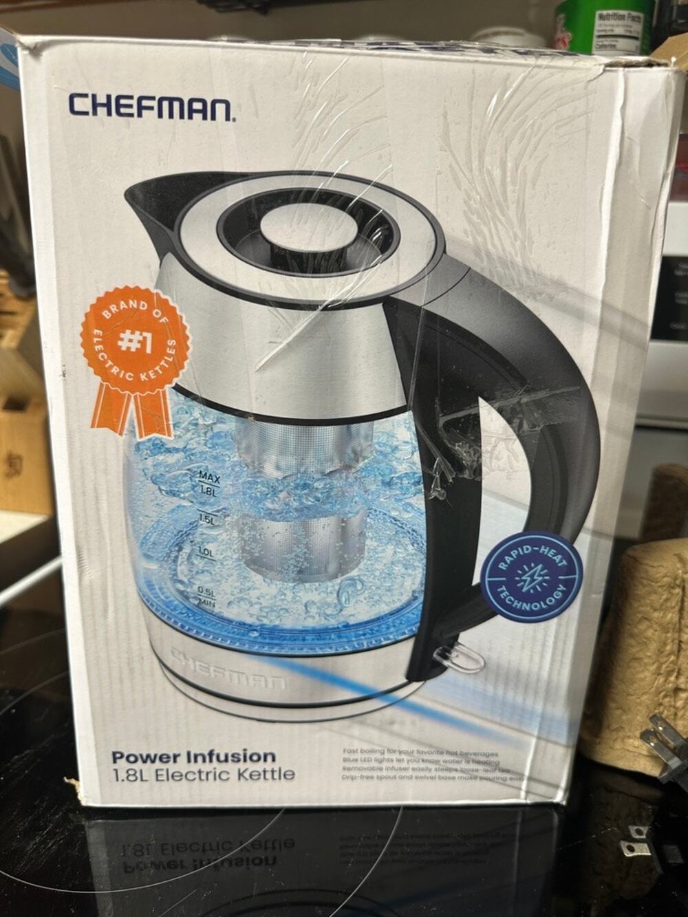 Chefman Power Infusion 1.8L Glass Electric Kettle Tea Infuser Rapid Heat